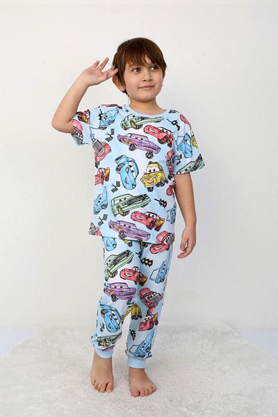 Nisanca Kids Set pijamale pentru băiat 100% bumbac imprimat – pijamale cu mâneci scurte, model mașină