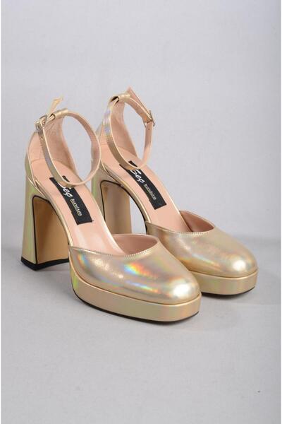 SEÇ KUNDURA SEÇ 8249 PLATFORMLU TOPUKLU KADIN AYAKKABI (Topuk: 9,5 cm Platform: 2 cm) ALTIN