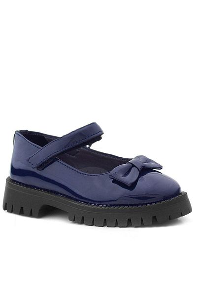 Rakerplus Navy Blue Patent Leather Thick Sole Velcro Girls' Ballerinas