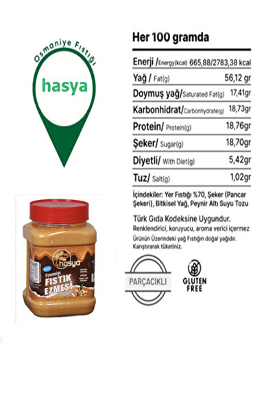 Hasya Osmaniye Şekerli Fıstık Ezmesi 1 Kg %100 Doğal Parçacıklı