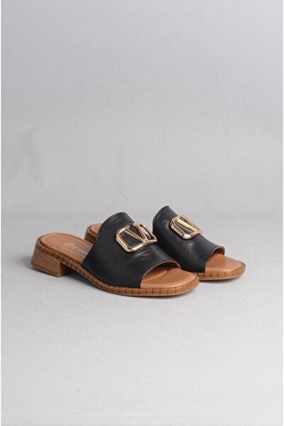 SEÇ KUNDURA SEÇ 016 - Papuci cu cataramă neagră din piele naturală (înălțimea...