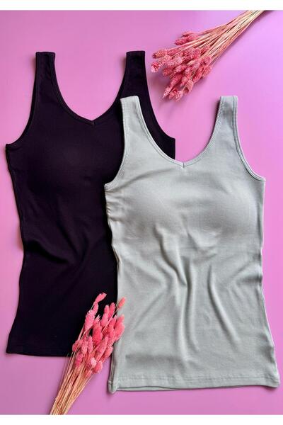 VicTroy Bratique 2-Pack |   Modal Camisole Fabric Black and Green V-Neck Women's Blouse