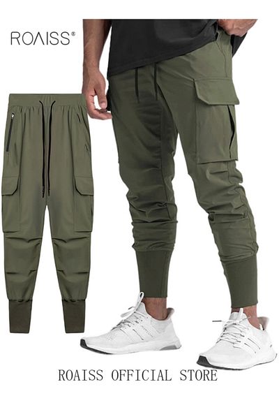 ROAISS Mens Workout Sweatpants Cargo Jogger Pants Athletic Track Pants with Zipper Pockets