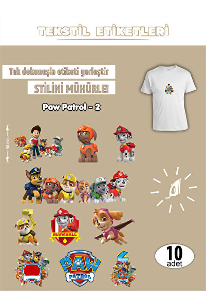 AGG Reklam Ütü Ile Yapışan Kıyafet Etiketi Paw Patrol-2 10lu Set