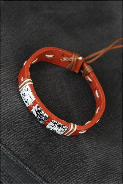 Skygo Men's Bracelet - Marble Stone and Brown Leather, TJ-EB1867