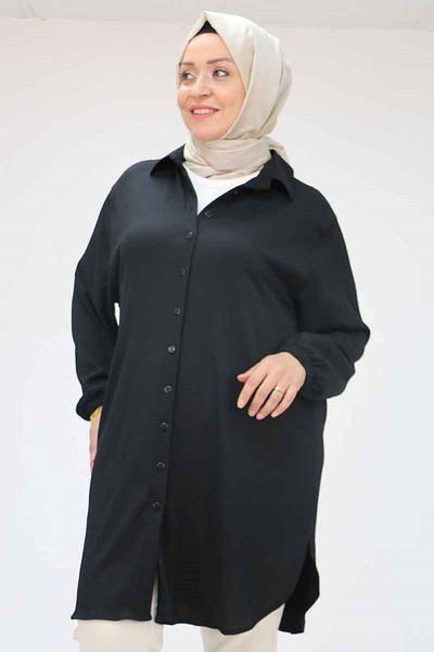 Eslina 58007 Plus Size Men's Collared Twisted Shirt - Black