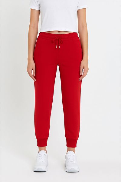 ESPİNA Women's Elastic Leg 2 Thread Knitted Jogger Sweatpants Red
