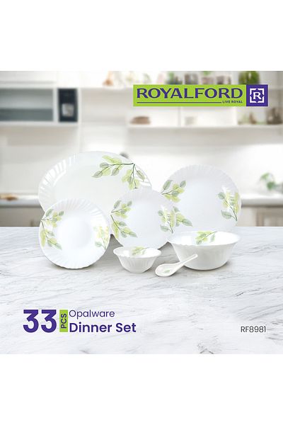 ROYALFORD 33pcs Opal Ware Dinner Set Rf8981 Dishwasher & Microwave Safe Chip-resistant