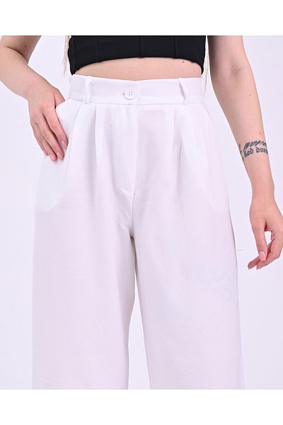 polle White High Waist Women's Palazzo Trousers