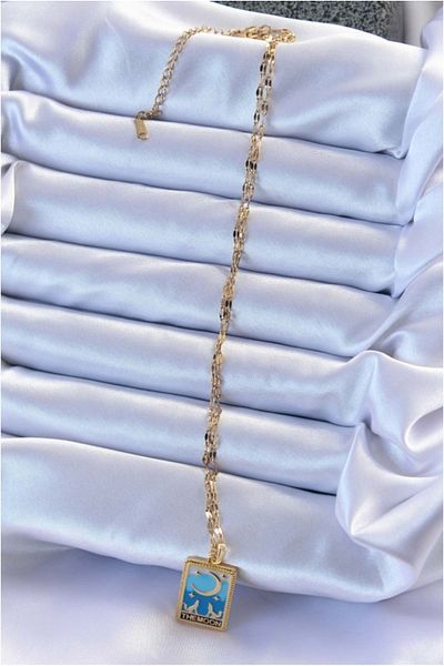 Skygo 316L Steel Chain Gold Color Blue Enamel Moon Figure Tarot Necklace - Tj-Bko9213