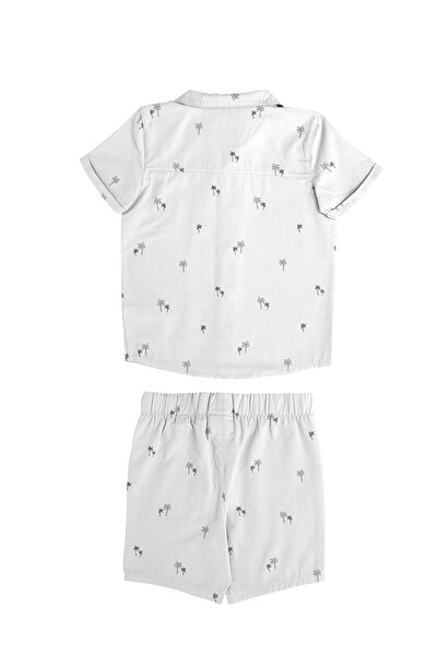 Kyron Erkek Çocuk %100 Pamuk Desenli Kısa Kollu Gömlek ve Şort Takım / Beyaz