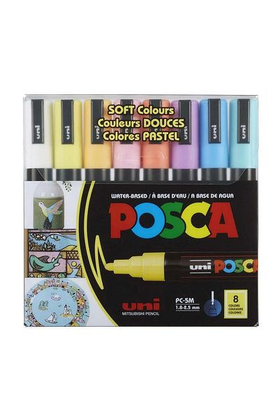 Uni Posca 1.8-2.5 Water Based Poster Marker Sotf Color 8'Li Pc-5M/8C Sc Set