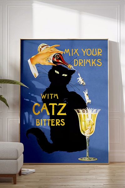 Taranist Vintage Cat Cat Poster retro din hârtie publicitară Catz Bitters