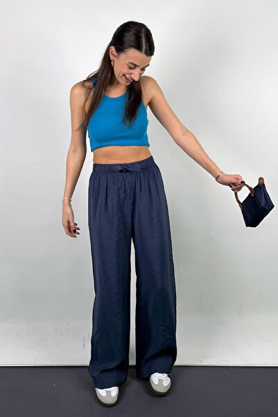 Love The Wind Indigo Polyamide Viscose Draped Palazzo Pants
