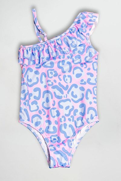 Beniizle Costum de baie pentru fete cu un singur umăr cu volane