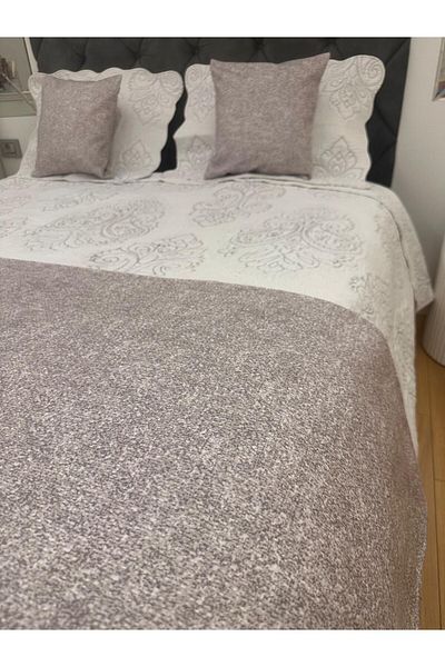 Becenhouse Bed Runner Set Double Spotted Cream 1 Runner 2 Throw Pillows for Home and Hotels