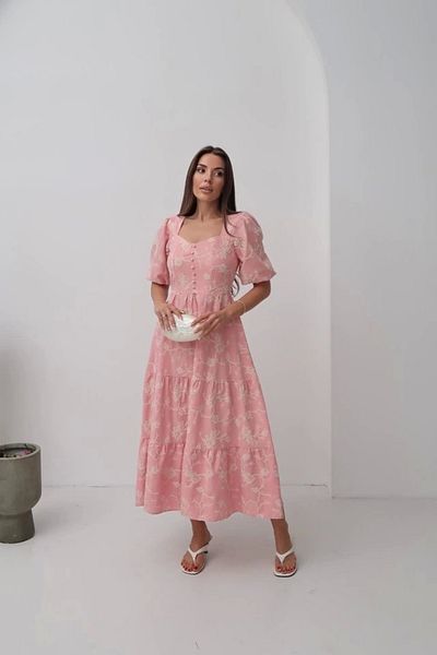 Silerra Rochie roz cu mâneci balon cu nasturi ornamentale