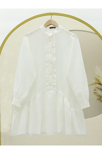 Modamorfo Seersucker Tunic με βολάν φούστα και κουμπιά μπροστά