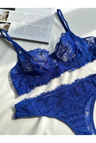 İNKO İÇ GİYİM Πρωτοχρονιάτικο δώρο Δαντελένιο Σετ Σουτιέν χωρίς καπάκι με στρ...