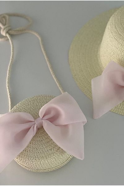 HİMENİSA Pink Bow Girl's Straw Bag