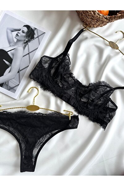 İNKO İÇ GİYİM Σετ στρινγκ σουτιέν με δαντέλα χωρίς κάλυμμα