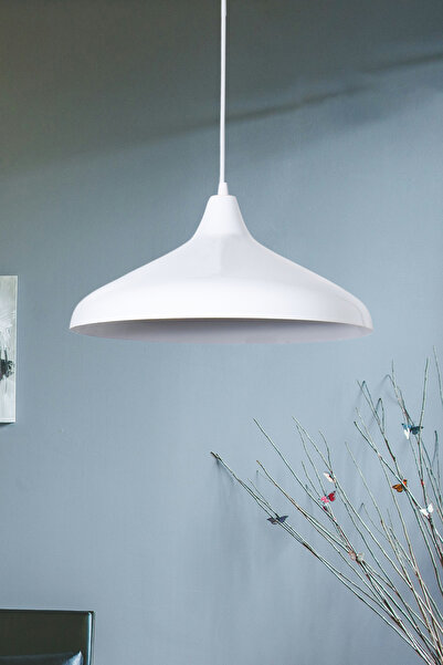 Modavize Nil Özel Tasarım Modern Parlak Beyaz Salon - Mutfak - Cafe Metal Tekli Sarkıt Avize