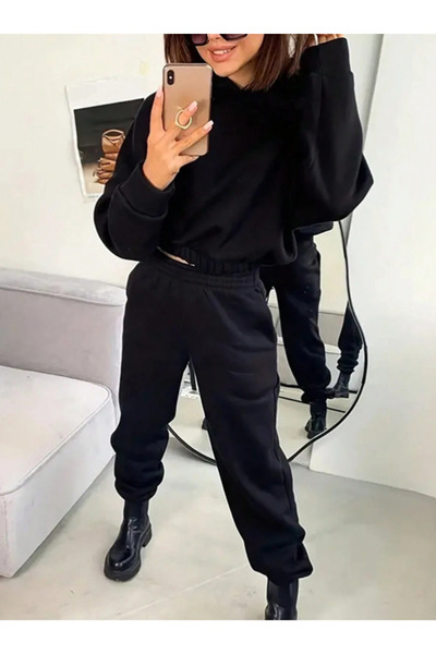 ESPİNA Γυναικείο σετ φόρμας 3 κλωστών χωρίς ανύψωση με τσέπες και κουκούλα