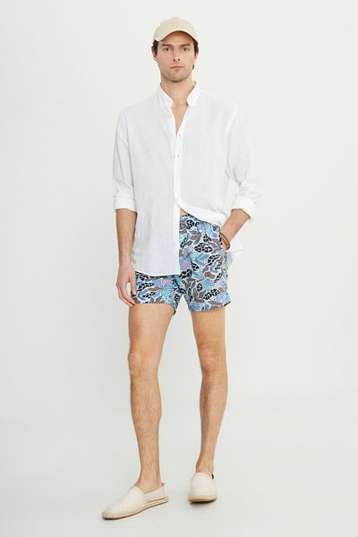 AC&Co / Altınyıldız Classics Ανδρικό μπλε σορτς μαγιό με μοτίβο Quick Dry Standard Fit με κανονική εφαρμογή