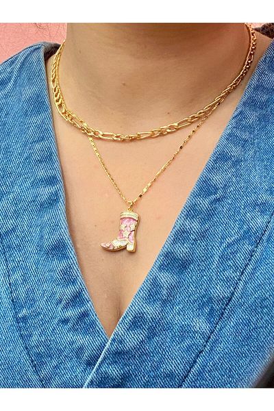 Nurşah Özcan Store Glitter and Enamel Cowboy Boots Necklace