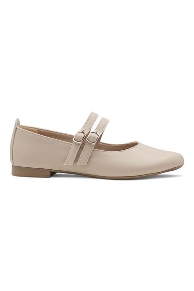 kaygısız Unconditioned Double Buckle Women's Ballet Cream