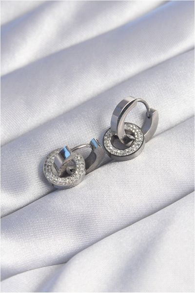 Clariss 316L Steel Silver Color Zircon Stone Nested Oval Earrings - Tj-Bkp9013