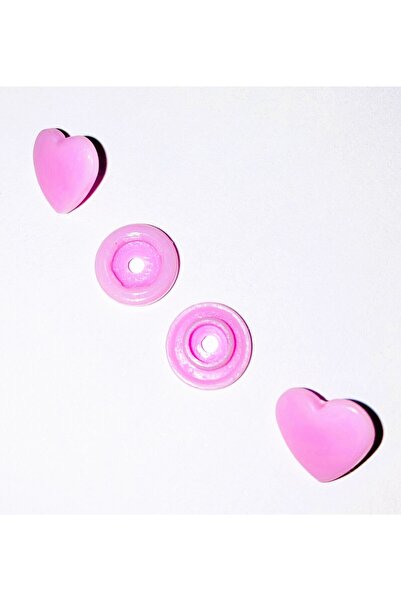 SeraSelin Kalite Garantili T5=12,4 Mm Kalp Şekilli Pembe Çıtçıt, 10 Adet, Pla...