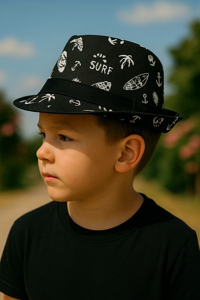 Avantaj Kapıda Kadiro Children's Trilby Straw Hat Summer Patterned Boy Girl Shaded Fedora Beach Hat