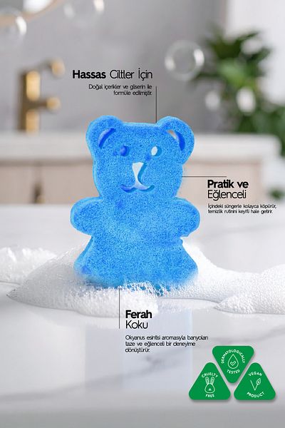 Naturix Teddy Bear Shaped Sponge Ocean Freshness Children's Soap Soft Care for Sensitive Skin - 150 Gr