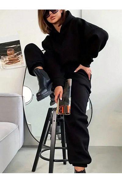 ESPİNA Γυναικείο σετ φόρμας 3 κλωστών χωρίς ανύψωση με τσέπες και κουκούλα