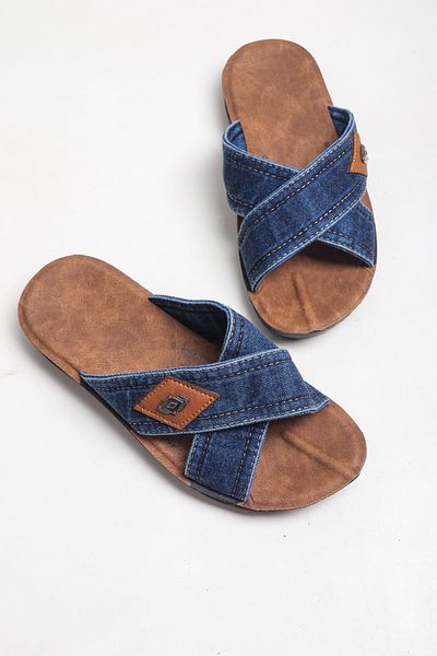 Man Papuci de denim cu bandă încrucișată pentru bărbați