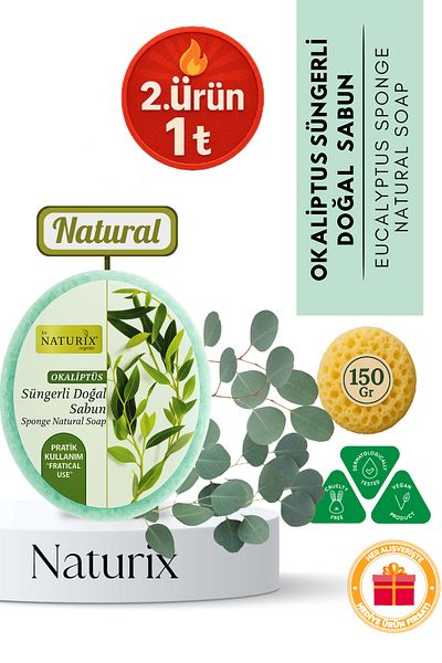 Naturix Eucalyptus Sponge Soap 150 Gr |   Shine and Natural Peeling Effect
