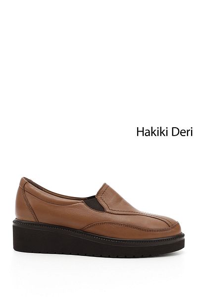GÖNDERİ(R) Women's Tan Antique Wedge Sole Genuine Leather Shoes