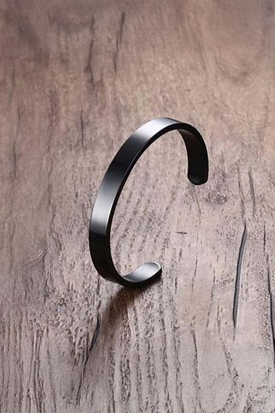Chavin 8 Mm. Black Men's Steel Bracelet with Cuff Pattern - Ds82Sy