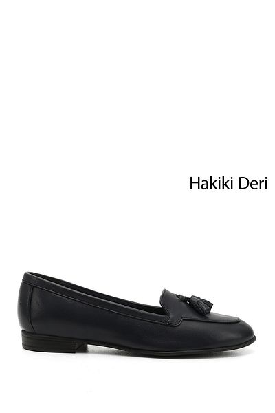 GÖNDERİ(R) Women / Girls Navy Blue Antique Tasseled Genuine Leather Ballerinas