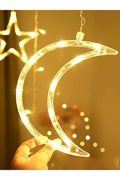 MACON Star Moon Warm Led String Lights Curtain Decor Festival Lights with Battery and USB Charger - 3.5 Me