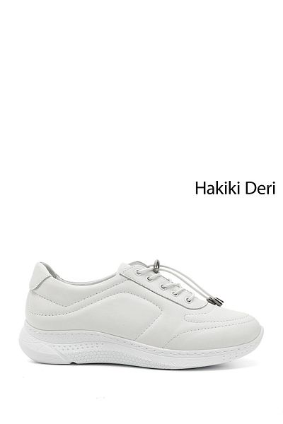 GÖNDERİ(R) Tenis de damă, alb, cu șireturi, cu talpă cu pană, din piele naturală