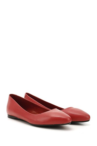 GÖNDERİ(R) Women / Girls Red Antique Pointed Toe Flat Sole Genuine Leather Ballerinas