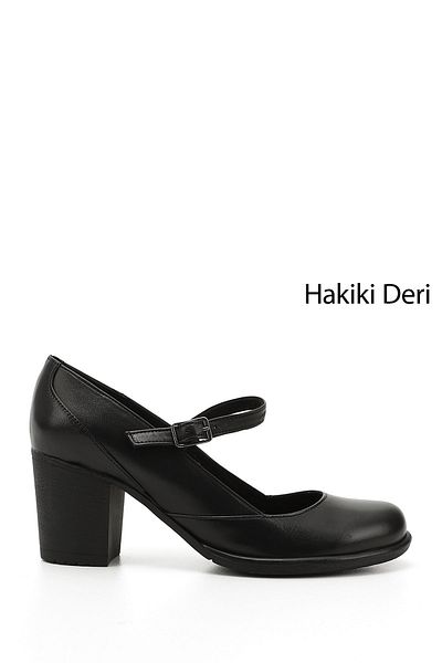 GÖNDERİ(R) Schwarze Damenschuhe aus echtem Leder mit stumpfer Zehenpartie und mittelhohem Absatz
