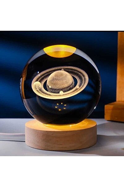 mr shopping MR Çocuklar Için 3D Kristal Cam Küre, Ahşap Soketli Gece Lambası,...