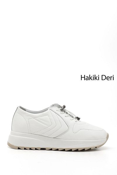 GÖNDERİ(R) Γυναικείο sneaker από γνήσιο δέρμα σε λευκή σόλα με κορδόνια