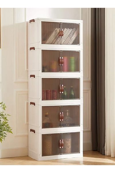 Taimi Mounted Floor Standing Storage Rack with Door 5-layers Storage Cabinet Trolley--56CM