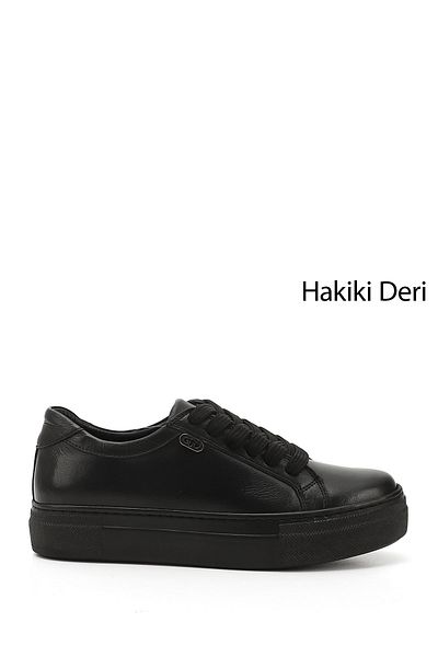 GÖNDERİ(R) Women's Charcoal Lace-Up Padded Sole Genuine Leather Sneakers