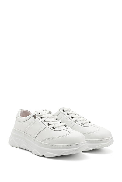 GÖNDERİ(R) Women's White Padded Sole Lace-Up Genuine Leather Sneakers