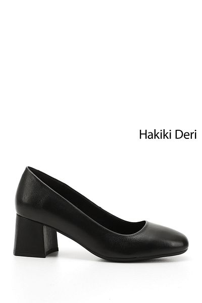 GÖNDERİ(R) Women/Girls Black Blunt Toe Medium Thick Heeled Genuine Leather Shoes